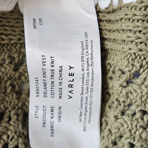 Varley XS Delaney Crochet Sweater Vest  Olive White Crochet Edges Academia Indie - Picture 6 of 8